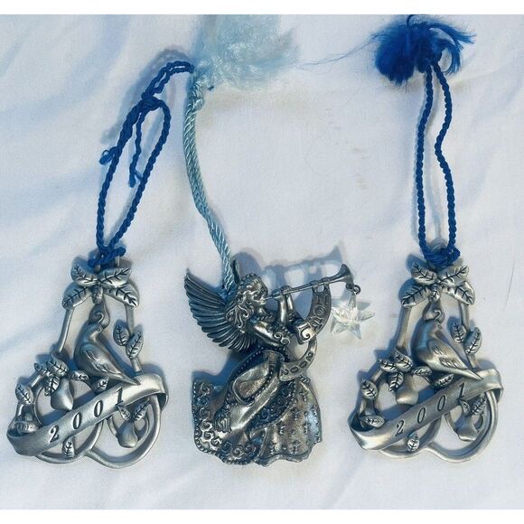 Christmas Ornaments Avon Partridge Pear Tree X2 2001 Noel Angel 2002 Pewter VTG - Picture 2 of 7
